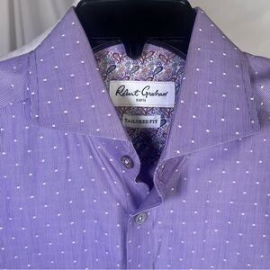 Robert Graham Tailored Fit Dress Shirt Purple with White Dot‎ Pattern 41/16